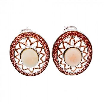 Sky Jewelry Серебряные серьги с перламутром и камнями гессонит