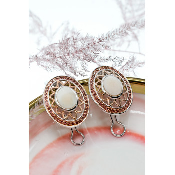 Sky Jewelry Серебряные серьги с перламутром и камнями гессонит