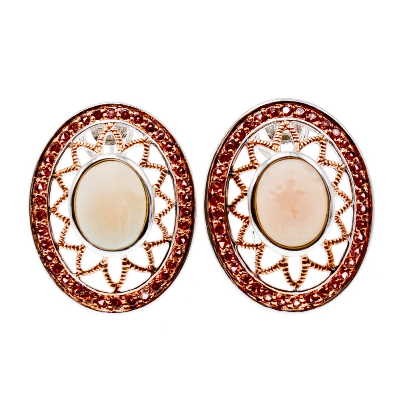 Sky Jewelry Серебряные серьги с перламутром и камнями гессонит