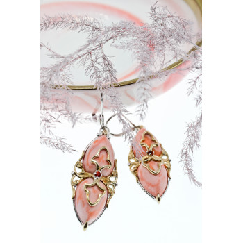 Sky Jewelry Серебряный серьги с позолотой с камнями агат и спессартин