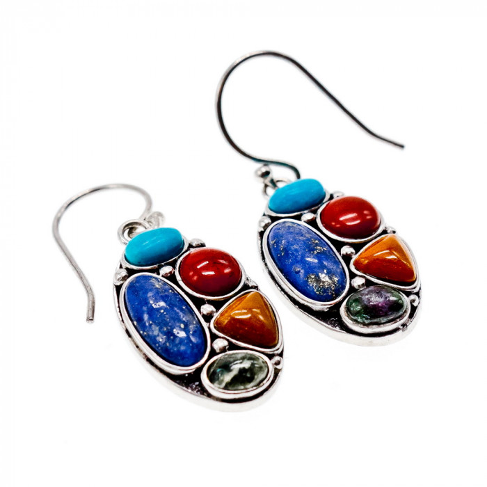 Sky Jewelry Серебряные серьги с камнями яшма  Радуга