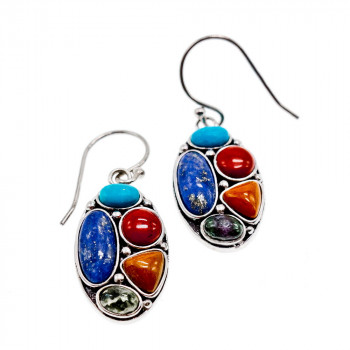 Sky Jewelry Серебряные серьги с камнями яшма  Радуга