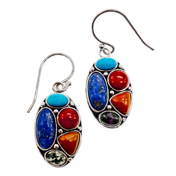 Sky Jewelry Серебряные серьги с камнями яшма  Радуга