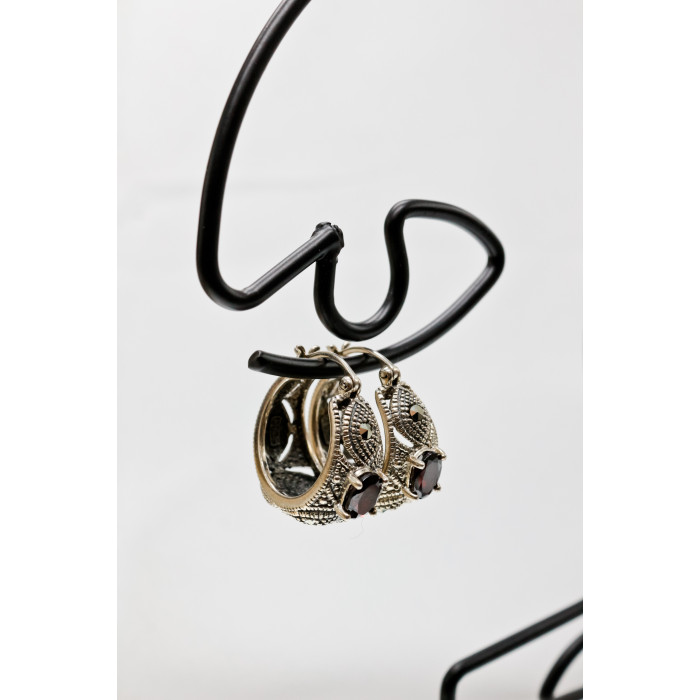 Sky Jewelry Серебряные серьги с альмандином и марказитом  Винтаж