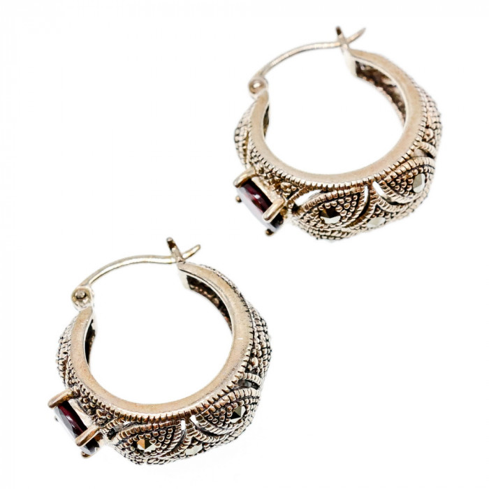 Sky Jewelry Серебряные серьги с альмандином и марказитом  Винтаж