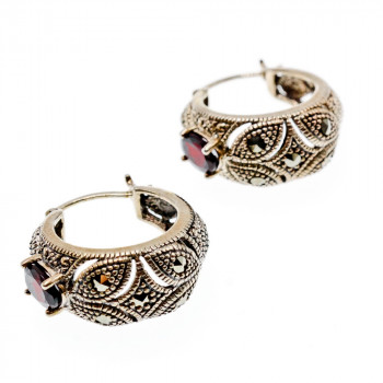 Sky Jewelry Серебряные серьги с альмандином и марказитом  Винтаж