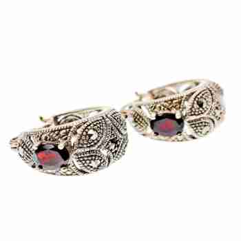 Sky Jewelry Серебряные серьги с альмандином и марказитом  Винтаж
