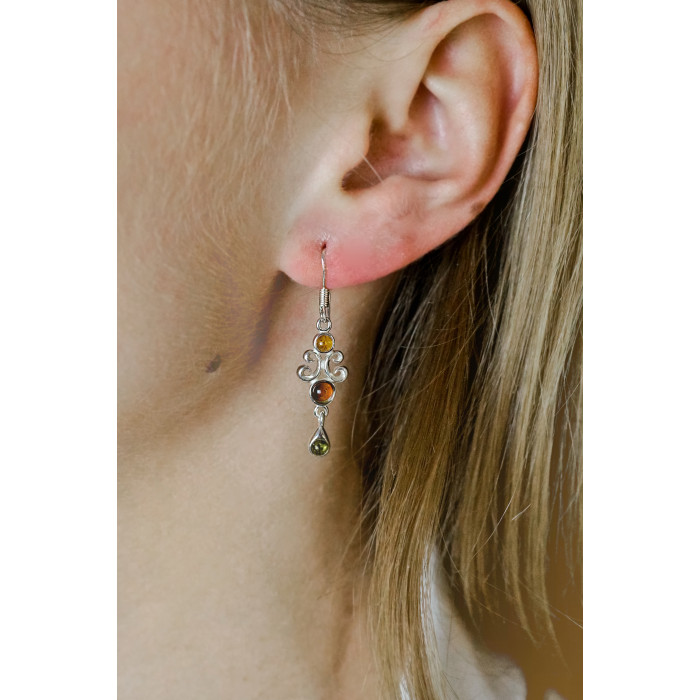 Sky Jewelry Серебряные серьги с янтарем Грация