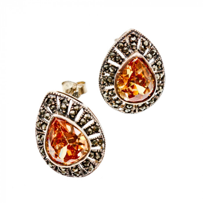 Sky Jewelry Серебряные серьги с гелиодором и марказитами   Королева