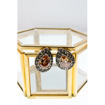 Sky Jewelry Серебряные серьги с гелиодором и марказитами   Королева