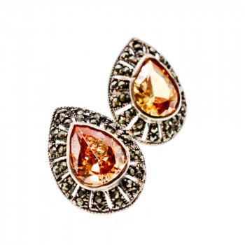 Sky Jewelry Серебряные серьги с гелиодором и марказитами   Королева