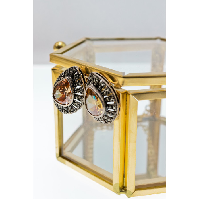 Sky Jewelry Серебряные серьги с гелиодором и марказитами   Королева