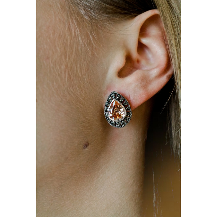 Sky Jewelry Серебряные серьги с гелиодором и марказитами   Королева