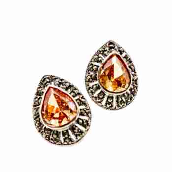 Sky Jewelry Серебряные серьги с гелиодором и марказитами   Королева