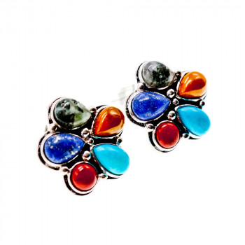 Sky Jewelry Серебряные серьги с камнями яшма   Цвета радуги