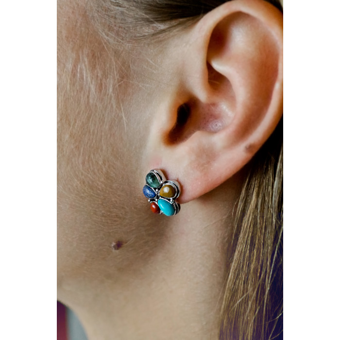 Sky Jewelry Серебряные серьги с камнями яшма   Цвета радуги