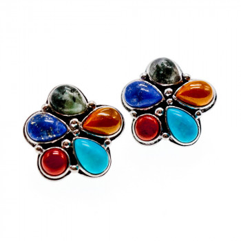 Sky Jewelry Серебряные серьги с камнями яшма   Цвета радуги