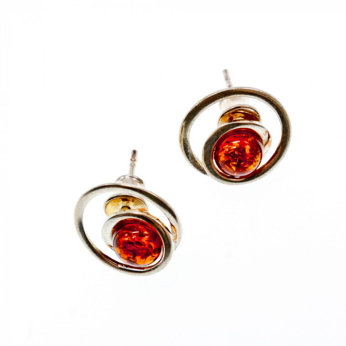 Sky Jewelry Серебряные серьги гвоздики с янтарем  Стиль