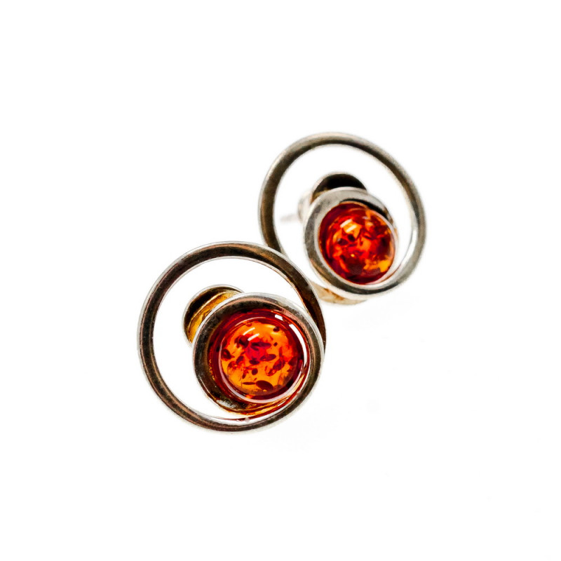 Sky Jewelry Серебряные серьги гвоздики с янтарем  Стиль