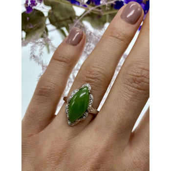 Sky Jewelry Серебряное кольцо с зеленым нефритом  Маркиз