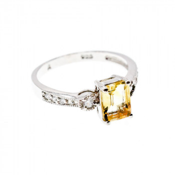 Sky Jewelry Серебряное кольцо с желтым турмалином и фианитами