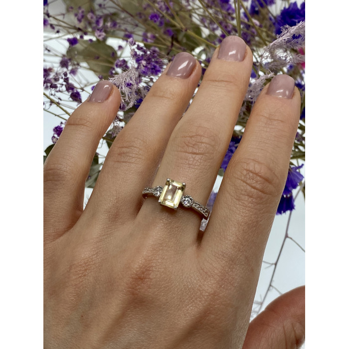 Sky Jewelry Серебряное кольцо с желтым турмалином и фианитами