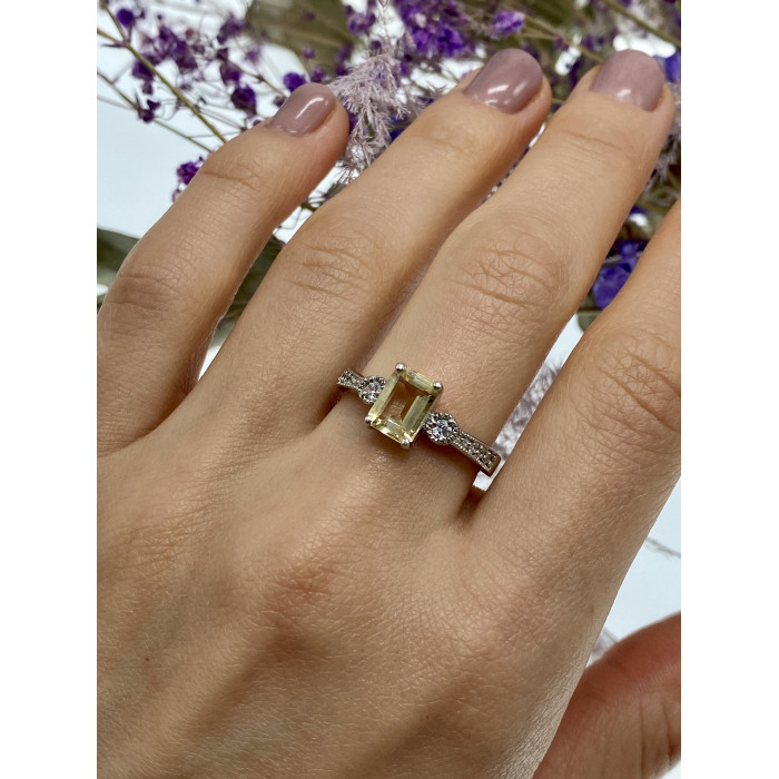 Sky Jewelry Серебряное кольцо с желтым турмалином и фианитами