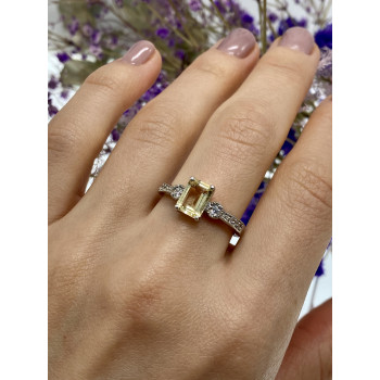 Sky Jewelry Серебряное кольцо с желтым турмалином и фианитами