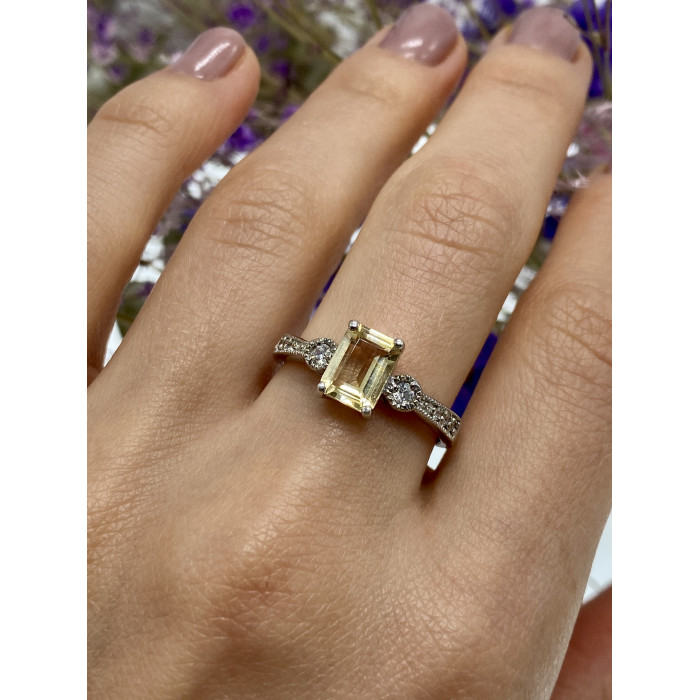 Sky Jewelry Серебряное кольцо с желтым турмалином и фианитами