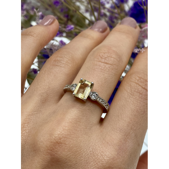 Sky Jewelry Серебряное кольцо с желтым турмалином и фианитами