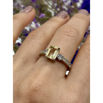 Sky Jewelry Серебряное кольцо с желтым турмалином и фианитами