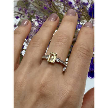 Sky Jewelry Серебряное кольцо с желтым турмалином и фианитами