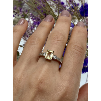 Sky Jewelry Серебряное кольцо с желтым турмалином и фианитами