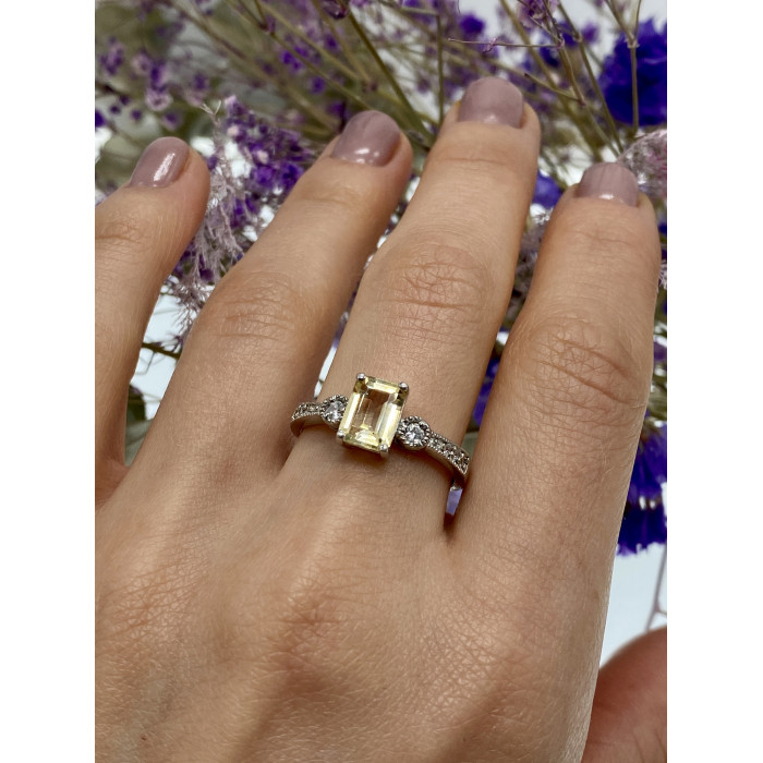 Sky Jewelry Серебряное кольцо с желтым турмалином и фианитами