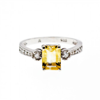 Sky Jewelry Серебряное кольцо с желтым турмалином и фианитами