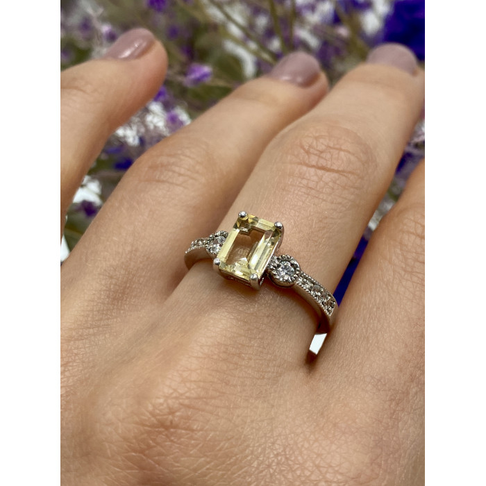 Sky Jewelry Серебряное кольцо с желтым турмалином и фианитами