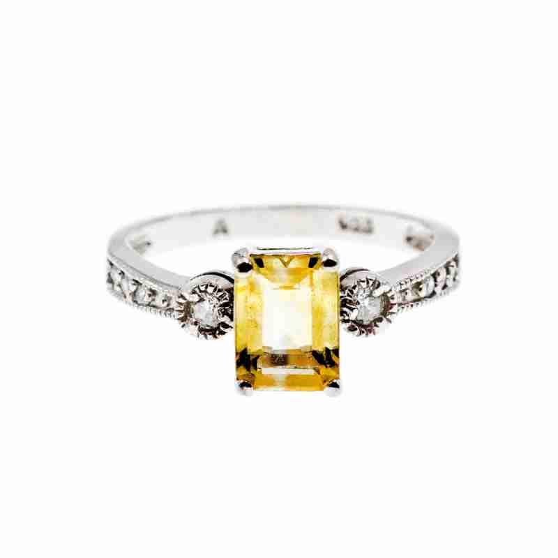Sky Jewelry Серебряное кольцо с желтым турмалином и фианитами