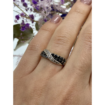 Sky Jewelry Серебряное кольцо с черным и белым турмалином   Инь Ян