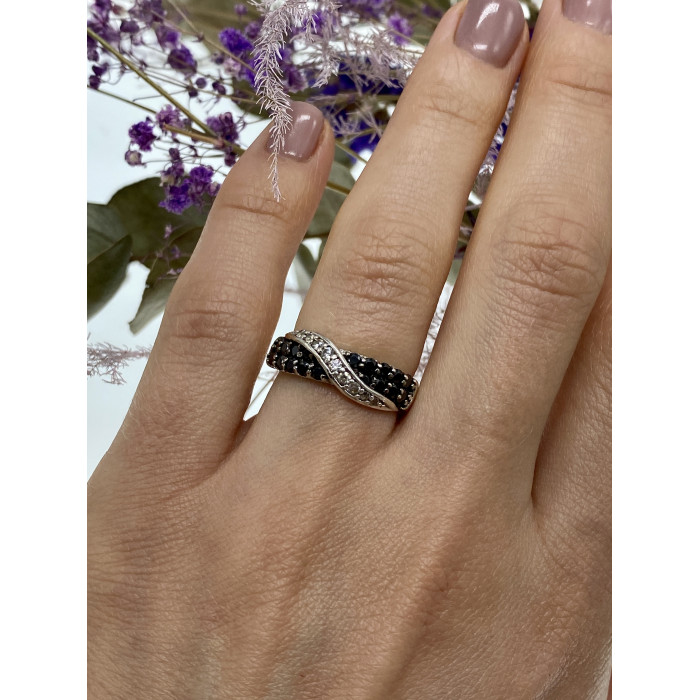 Sky Jewelry Серебряное кольцо с черным и белым турмалином   Инь Ян