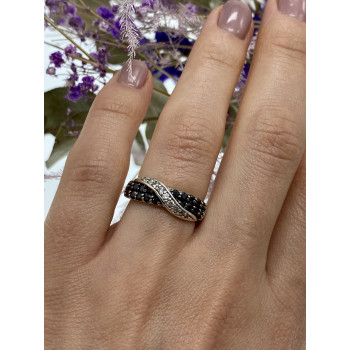 Sky Jewelry Серебряное кольцо с черным и белым турмалином   Инь Ян