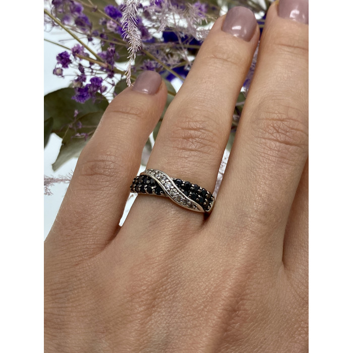 Sky Jewelry Серебряное кольцо с черным и белым турмалином   Инь Ян