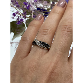 Sky Jewelry Серебряное кольцо с черным и белым турмалином   Инь Ян