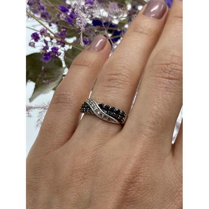 Sky Jewelry Серебряное кольцо с черным и белым турмалином   Инь Ян