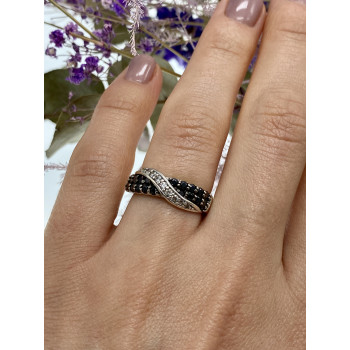 Sky Jewelry Серебряное кольцо с черным и белым турмалином   Инь Ян