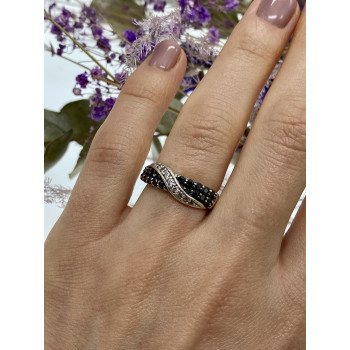 Sky Jewelry Серебряное кольцо с черным и белым турмалином   Инь Ян