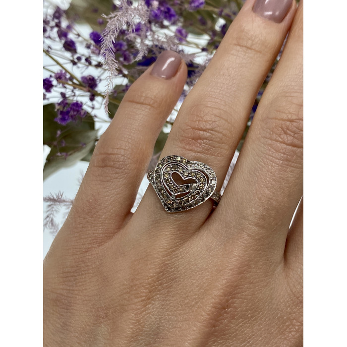 Sky Jewelry Серебряное кольцо с сапфирами   Сапфировое сердце