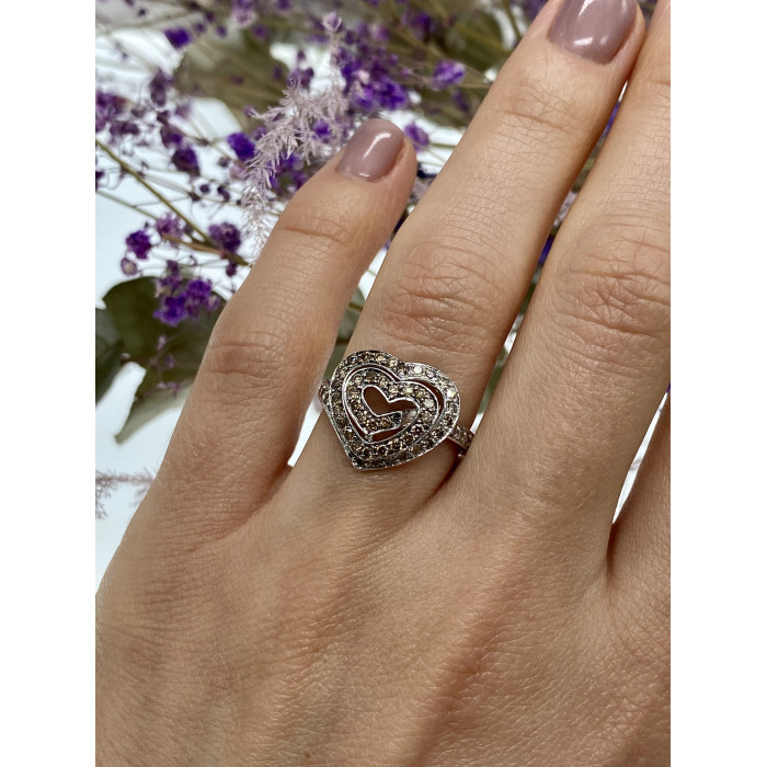 Sky Jewelry Серебряное кольцо с сапфирами   Сапфировое сердце