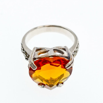 Sky Jewelry Серебряное кольцо с гелиодором и марказитом  Сердце