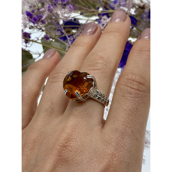 Sky Jewelry Серебряное кольцо с гелиодором и марказитом  Сердце