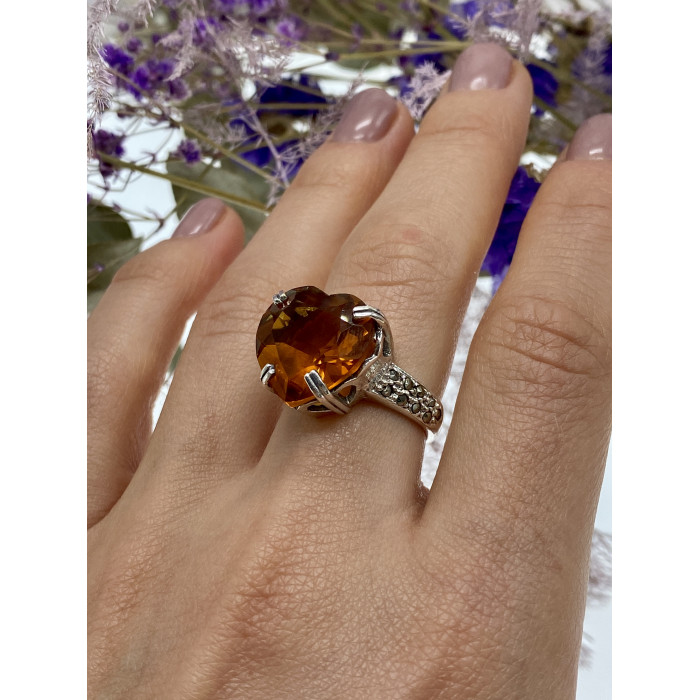 Sky Jewelry Серебряное кольцо с гелиодором и марказитом  Сердце